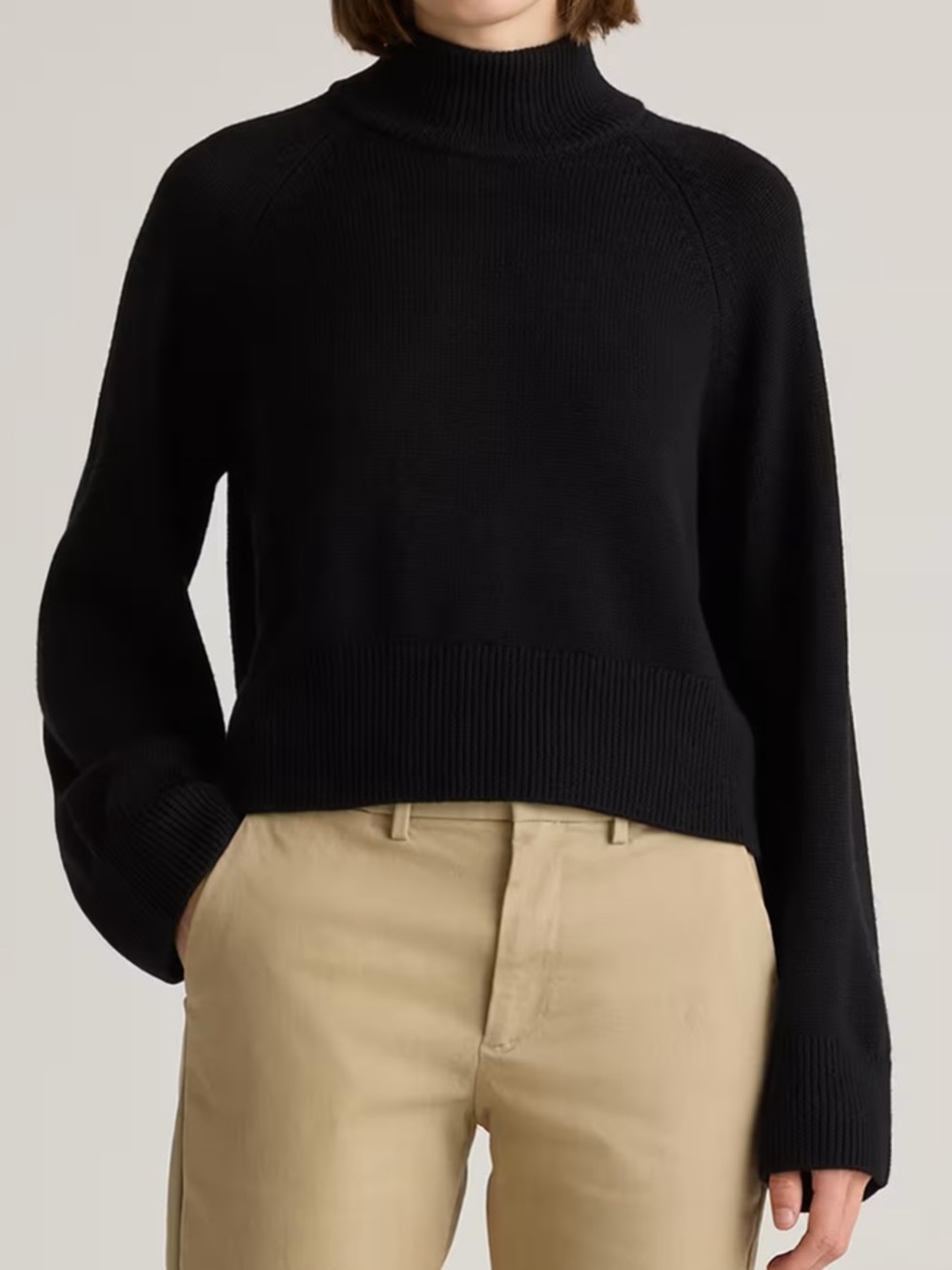 Quince Australian Merino Wool Cropped Mock Neck Sweater Black - Size Medium